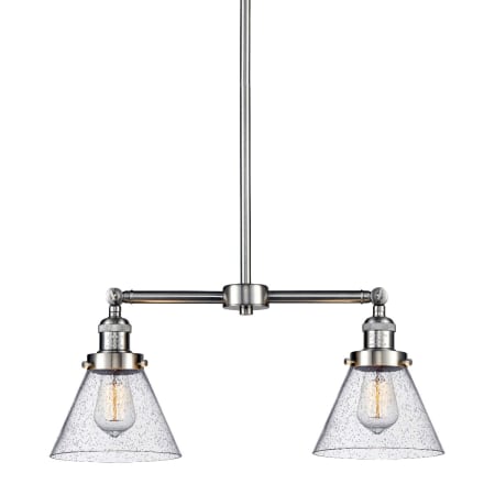 A large image of the Innovations Lighting 209 Large Cone Brushed Satin Nickel / Seedy