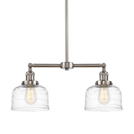A large image of the Innovations Lighting 209-10-21 Bell Linear Brushed Satin Nickel / Clear Deco Swirl