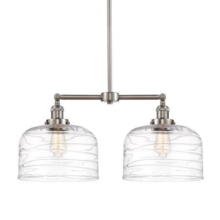 A large image of the Innovations Lighting 209--10-21-L Bell Linear Brushed Satin Nickel / Clear Deco Swirl