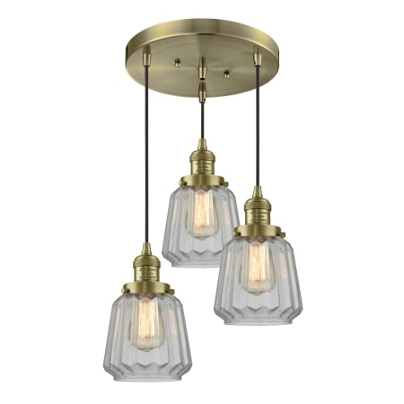 A large image of the Innovations Lighting 211/3 Chatham Antique Brass / Clear