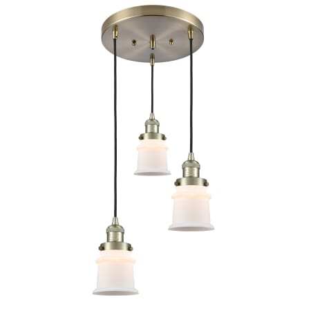 A large image of the Innovations Lighting 211/3 Small Canton Antique Brass / Matte White