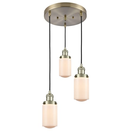 A large image of the Innovations Lighting 211/3 Dover Antique Brass / Matte White Cased