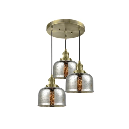A large image of the Innovations Lighting 211/3 Large Bell Antique Brass / Silver Mercury