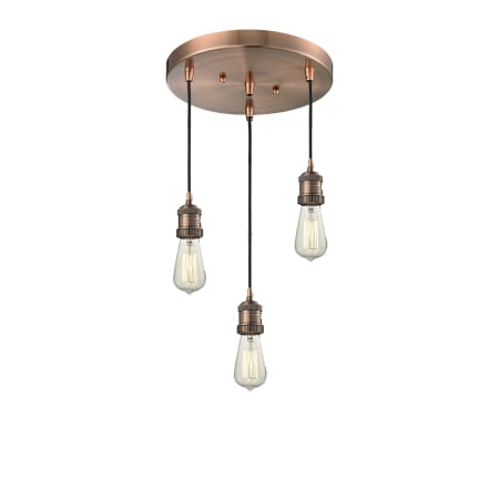 A large image of the Innovations Lighting 211/3 Bare Bulb Antique Copper