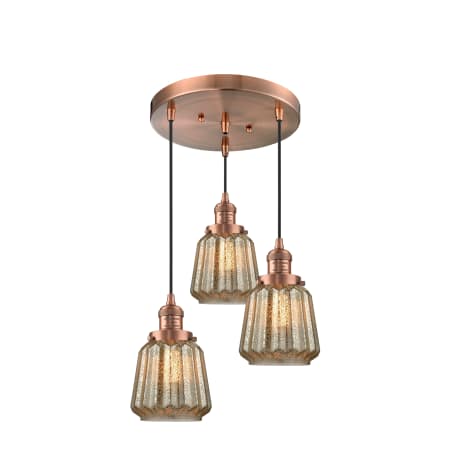 A large image of the Innovations Lighting 211/3 Chatham Antique Copper / Mercury Fluted