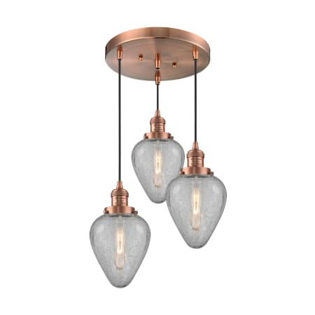 A large image of the Innovations Lighting 211/3 Geneseo Antique Copper / Clear Crackle