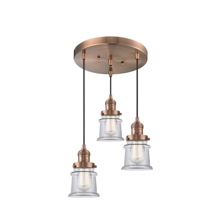 A large image of the Innovations Lighting 211/3 Small Canton Antique Copper / Clear