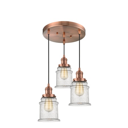 A large image of the Innovations Lighting 211/3 Canton Antique Copper / Seedy