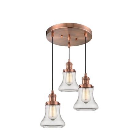 A large image of the Innovations Lighting 211/3 Bellmont Antique Copper / Clear