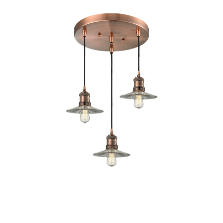 A large image of the Innovations Lighting 211/3 Halophane Antique Copper / Halophane