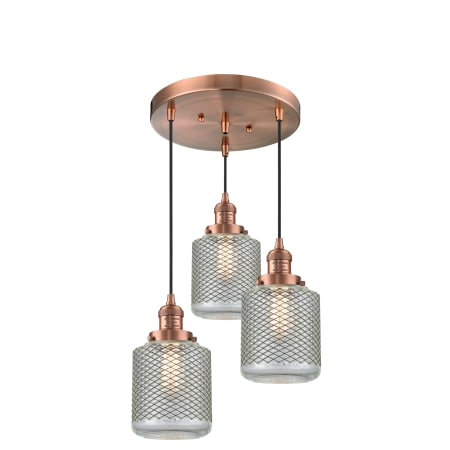 A large image of the Innovations Lighting 211/3 Stanton Antique Copper / Clear Wire Mesh