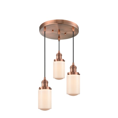 A large image of the Innovations Lighting 211/3 Dover Antique Copper / Matte White Cased