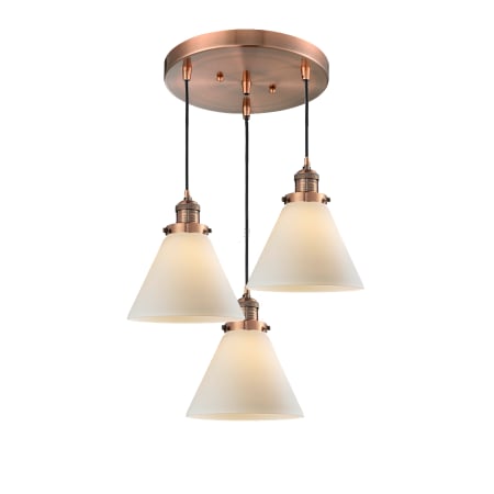 A large image of the Innovations Lighting 211/3 Large Cone Antique Copper / Matte White Cased