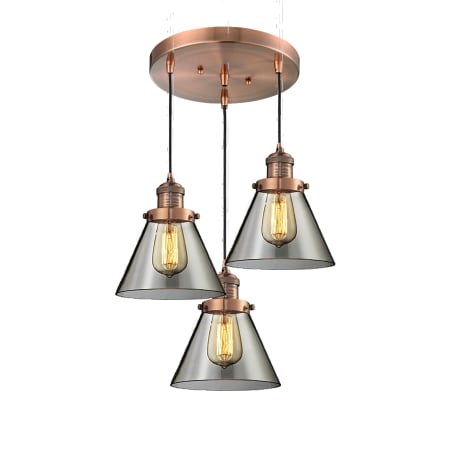 A large image of the Innovations Lighting 211/3 Large Cone Antique Copper / Smoked