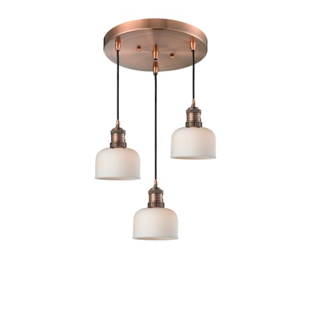 A large image of the Innovations Lighting 211/3 Large Bell Antique Copper / Matte White Cased