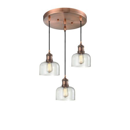 A large image of the Innovations Lighting 211/3 Large Bell Antique Copper / Clear