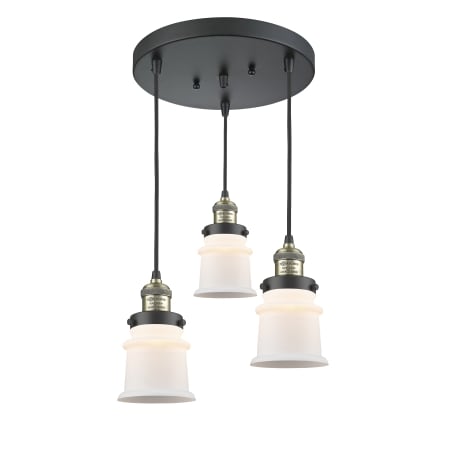 A large image of the Innovations Lighting 211/3 Small Canton Black Antique Brass / Matte White