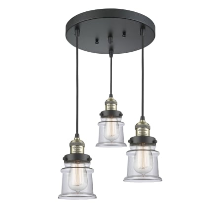 A large image of the Innovations Lighting 211/3 Small Canton Black Antique Brass / Clear