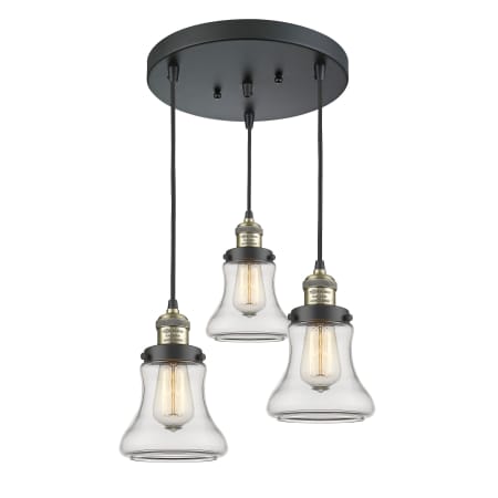 A large image of the Innovations Lighting 211/3 Bellmont Black Antique Brass / Clear