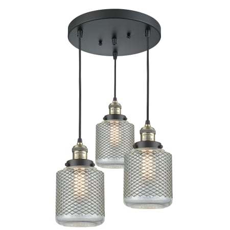 A large image of the Innovations Lighting 211/3 Stanton Black Antique Brass / Clear Wire Mesh