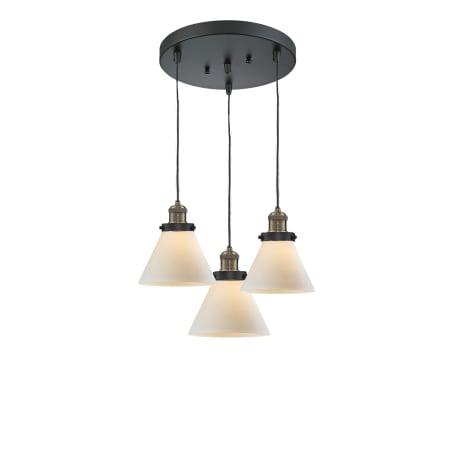 A large image of the Innovations Lighting 211/3 Large Cone Black Antique Brass / Matte White Cased