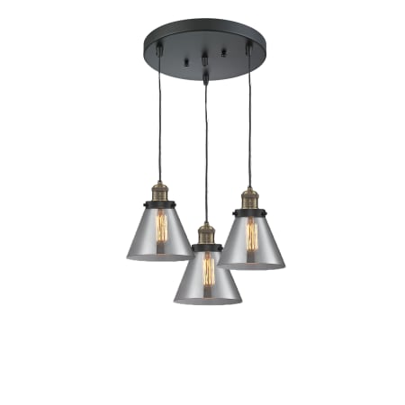 A large image of the Innovations Lighting 211/3 Large Cone Black Antique Brass / Smoked