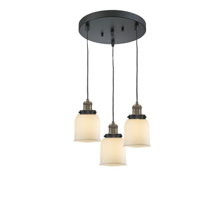 A large image of the Innovations Lighting 211/3 Small Bell Black Antique Brass / Matte White Cased