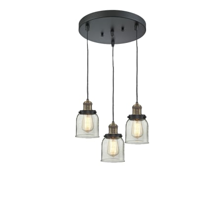 A large image of the Innovations Lighting 211/3 Small Bell Black Antique Brass / Clear