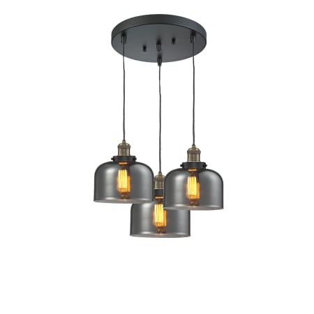 A large image of the Innovations Lighting 211/3 Large Bell Black Antique Brass / Plated Smoked