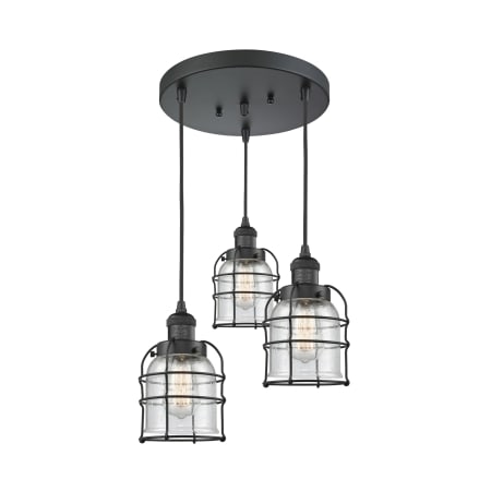 A large image of the Innovations Lighting 211/3 Small Bell Cage Matte Black / Seedy