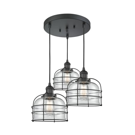 A large image of the Innovations Lighting 211/3 Large Bell Cage Matte Black / Clear