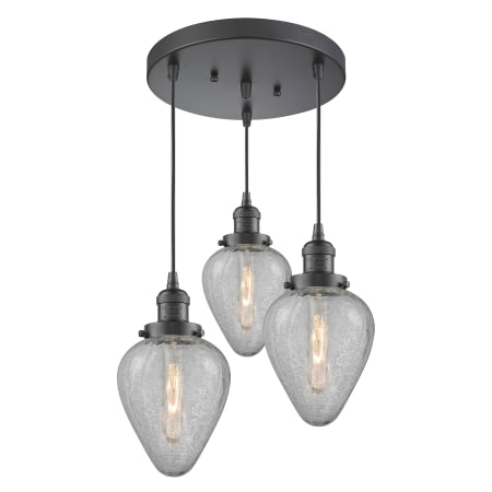 A large image of the Innovations Lighting 211/3 Geneseo Oiled Rubbed Bronze / Clear Crackle