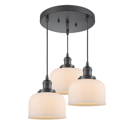 A large image of the Innovations Lighting 211/3 Large Bell Oiled Rubbed Bronze / Matte White Cased