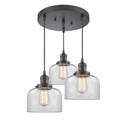 A large image of the Innovations Lighting 211/3 Large Bell Oiled Rubbed Bronze / Clear