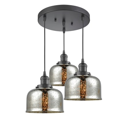 A large image of the Innovations Lighting 211/3 Large Bell Oil Rubbed Bronze / Silver Mercury