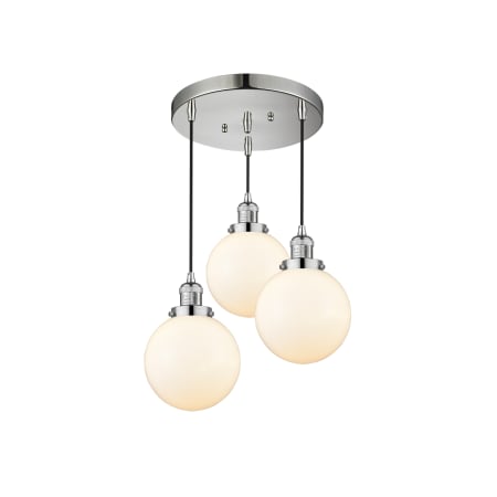 A large image of the Innovations Lighting 211/3-8 Beacon Polished Nickel / Matte White Cased