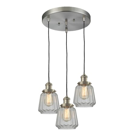 A large image of the Innovations Lighting 211/3 Chatham Brushed Satin Nickel / Clear Fluted