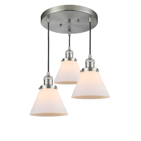 A large image of the Innovations Lighting 211/3 Large Cone Brushed Satin Nickel / Matte White Cased