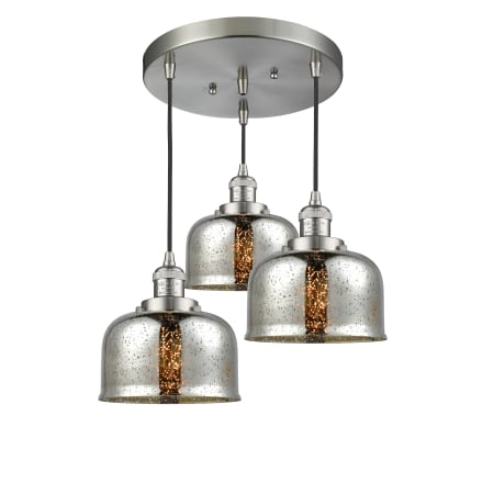 A large image of the Innovations Lighting 211/3 Large Bell Brushed Satin Nickel / Silver Mercury