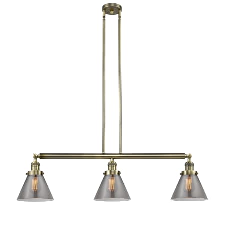 A large image of the Innovations Lighting 213-S Large Cone Antique Brass / Smoked