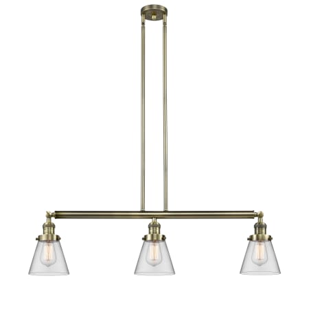 A large image of the Innovations Lighting 213-S Small Cone Antique Brass / Clear