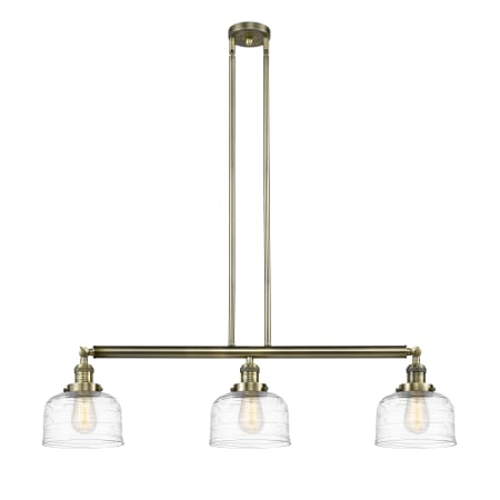 A large image of the Innovations Lighting 213-13-41 Bell Linear Antique Brass / Clear Deco Swirl
