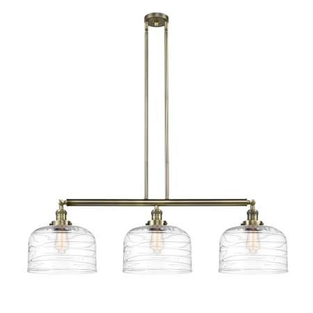 A large image of the Innovations Lighting 213-13-42-L Bell Linear Antique Brass / Clear Deco Swirl