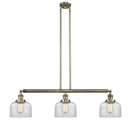 A large image of the Innovations Lighting 213-S Large Bell Antique Brass / Clear