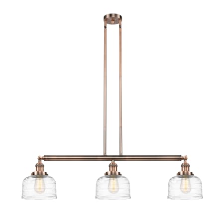 A large image of the Innovations Lighting 213-13-41 Bell Linear Antique Copper / Clear Deco Swirl