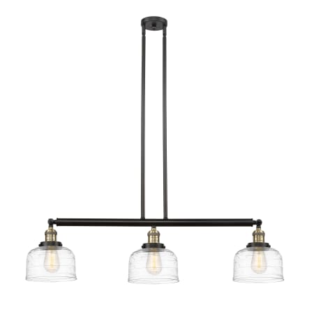 A large image of the Innovations Lighting 213-13-41 Bell Linear Black Antique Brass / Clear Deco Swirl