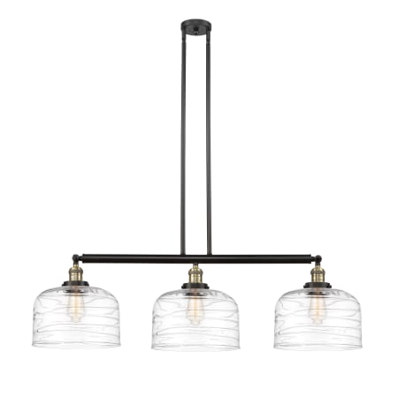 A large image of the Innovations Lighting 213-13-42-L Bell Linear Black Antique Brass / Clear Deco Swirl