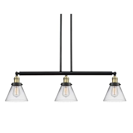 A large image of the Innovations Lighting 213-S Large Cone Black / Antique Brass / Clear
