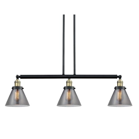 A large image of the Innovations Lighting 213-S Large Cone Black / Antique Brass / Smoked