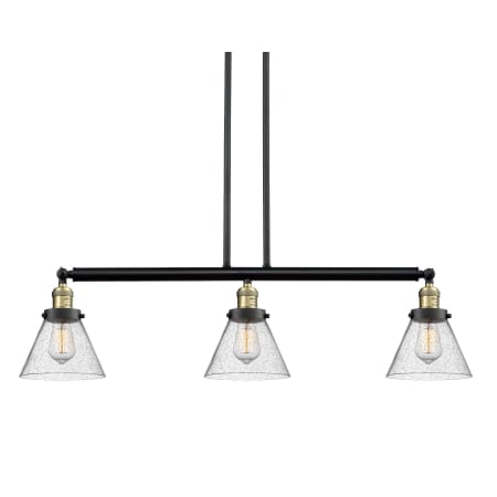 A large image of the Innovations Lighting 213-S Large Cone Black / Antique Brass / Seedy